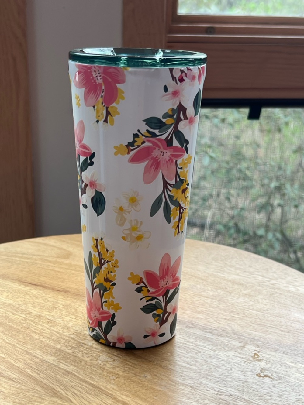 Floral Pink & Yellow Insulated Travel Tumbler - White Background